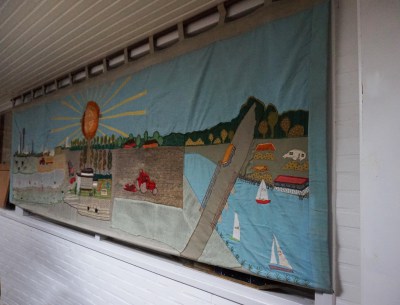 Dow Chemicals-camping-marina-beach-braakman-westerschelde-kerk-Hoek-vintage-wandkleed-handgemaakt-wall tapestry